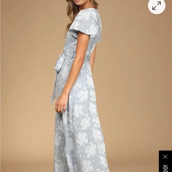Lulu’s Compelling Love Light Blue Jacquard Short Sleeve Maxi Dress - Picture 3 of 16